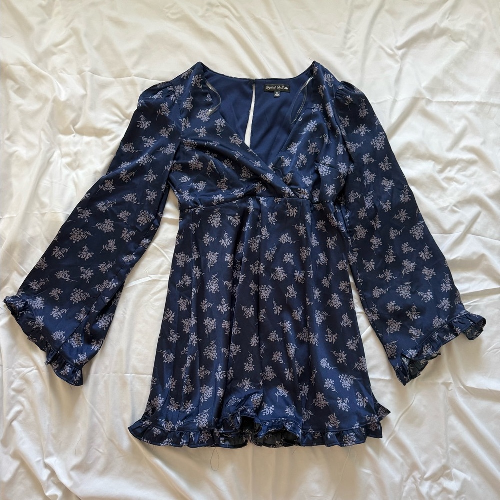 Navy floral mini dress with long sleeves